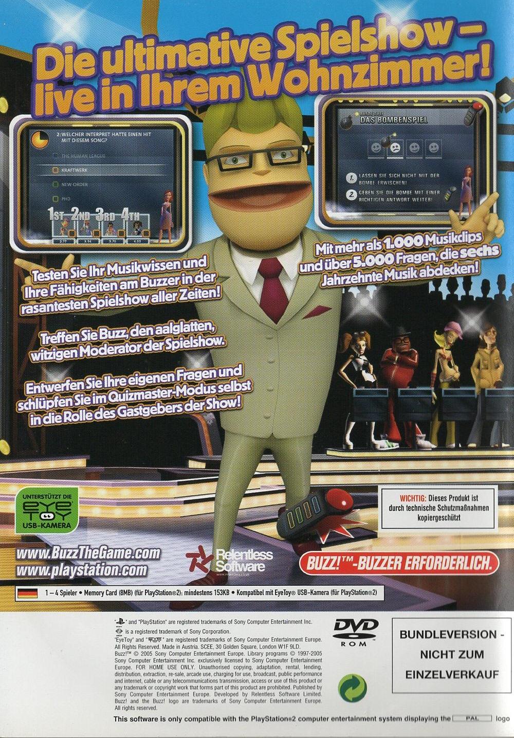 Buzz! Das Musik-Quiz - PlayStation 2 Rückseite