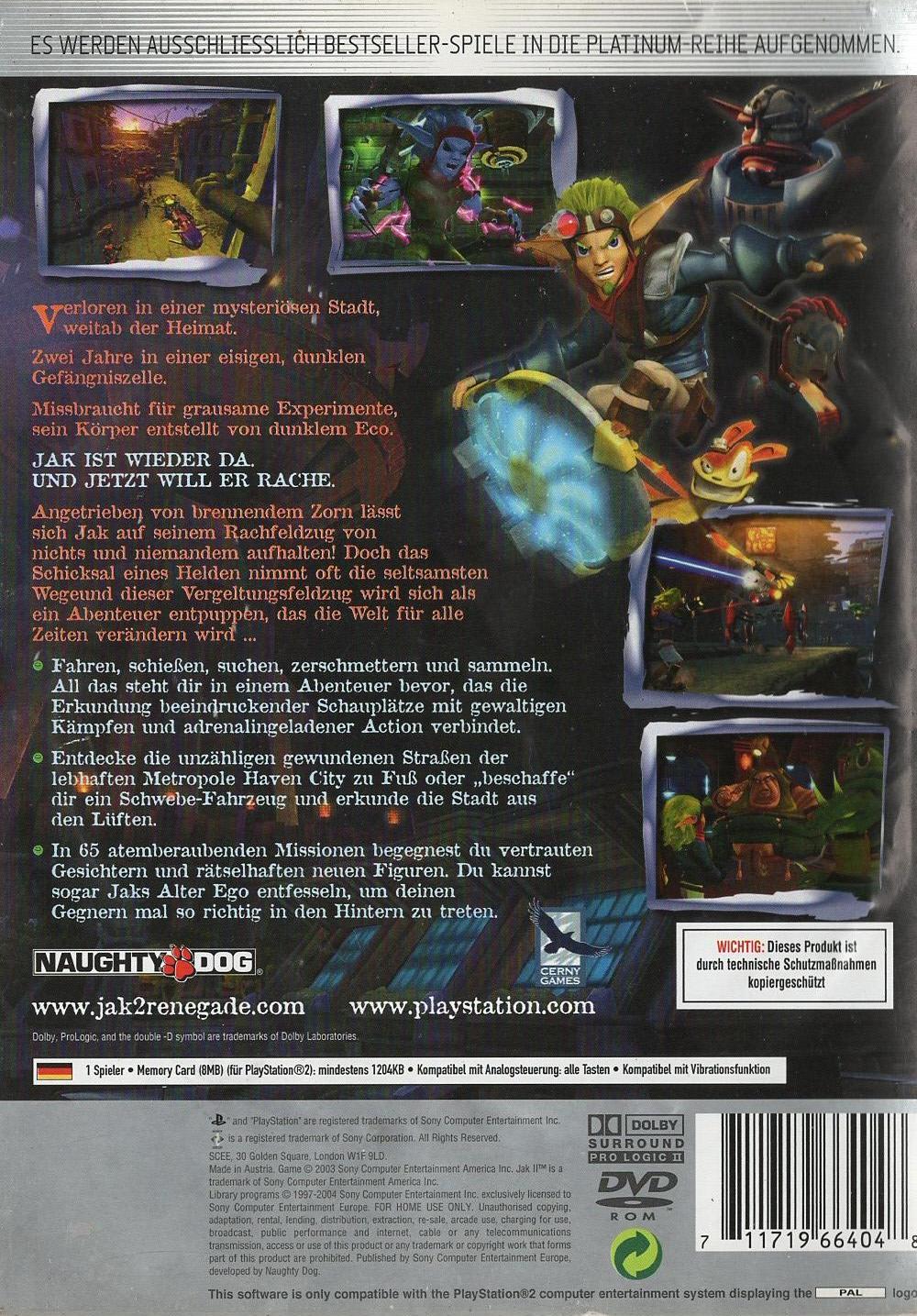 JAK II: Renegade - PlayStation 2 Rückseite