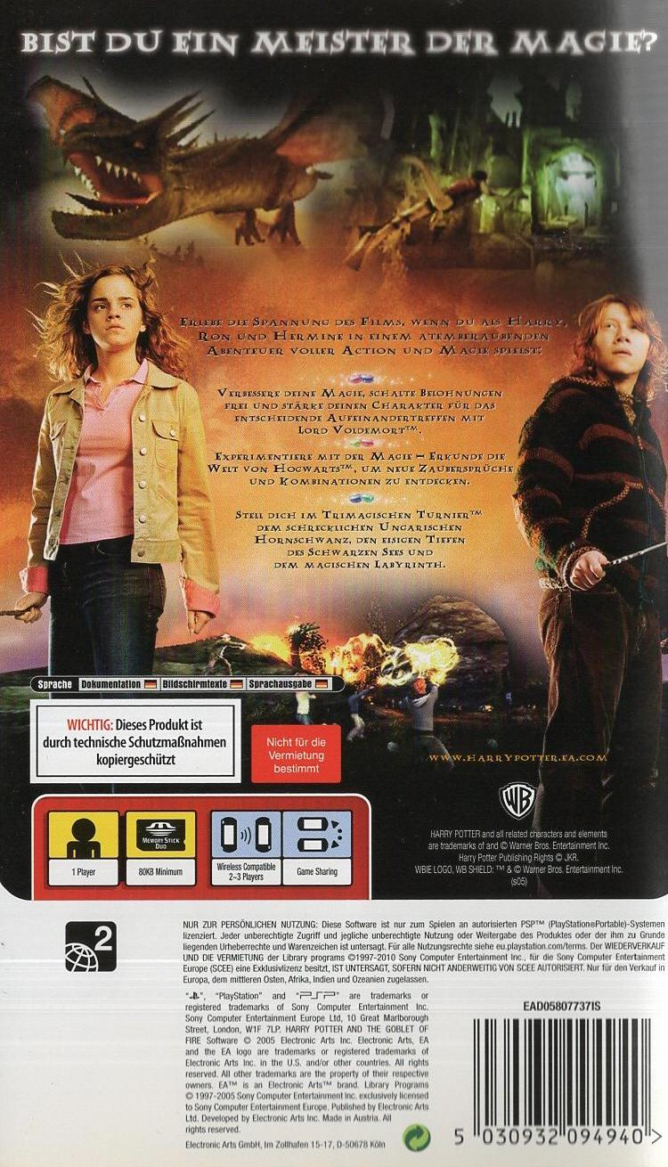 Harry Potter und der Feuerkelch - PlayStation Portable Rückseite