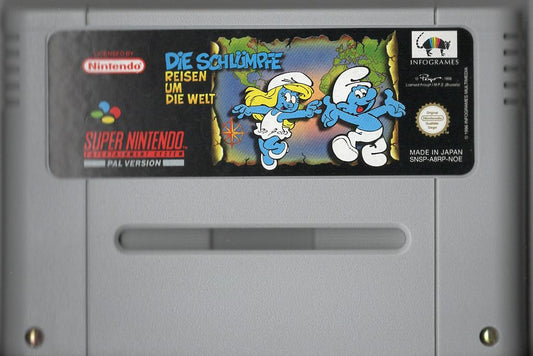 Die Schlümpfe: Reisen um die Welt - Super Nintendo - Modul Vorderseite