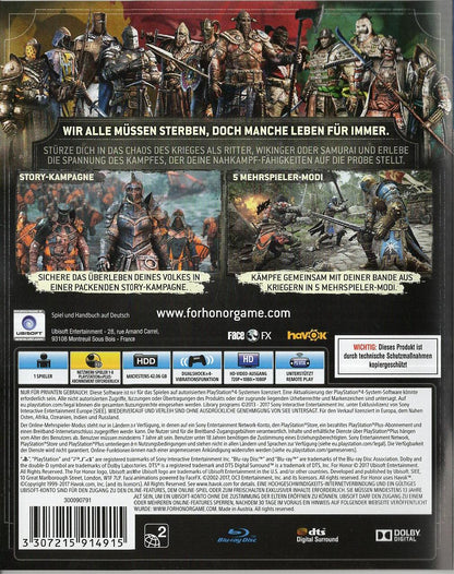 For Honor - PlayStation 4 Rückseite
