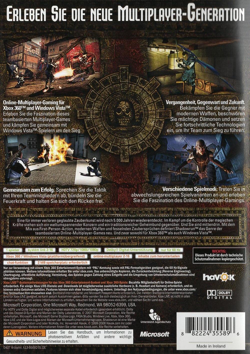 Shadowrun - Xbox 360 Rückseite