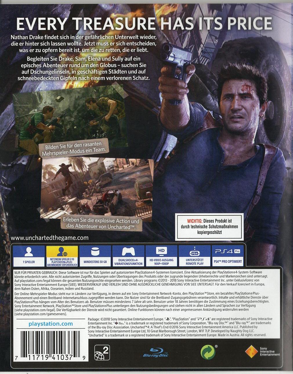 Uncharted 4: A Thief's End - PlayStation 4 Rückseite