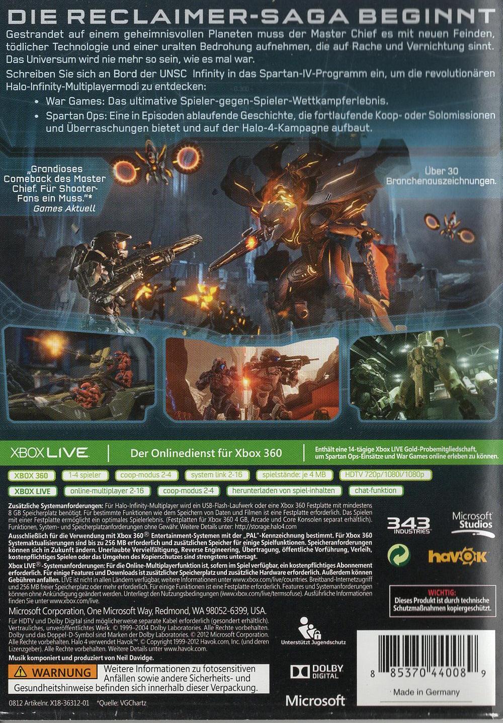 Halo 4 - Xbox 360 Rückseite