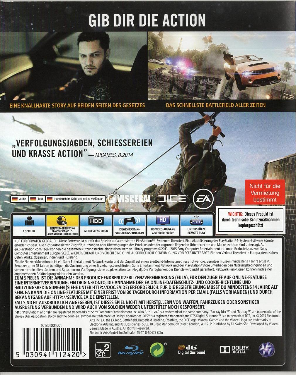 Battlefield Hardline - PlayStation 4 Rückseite