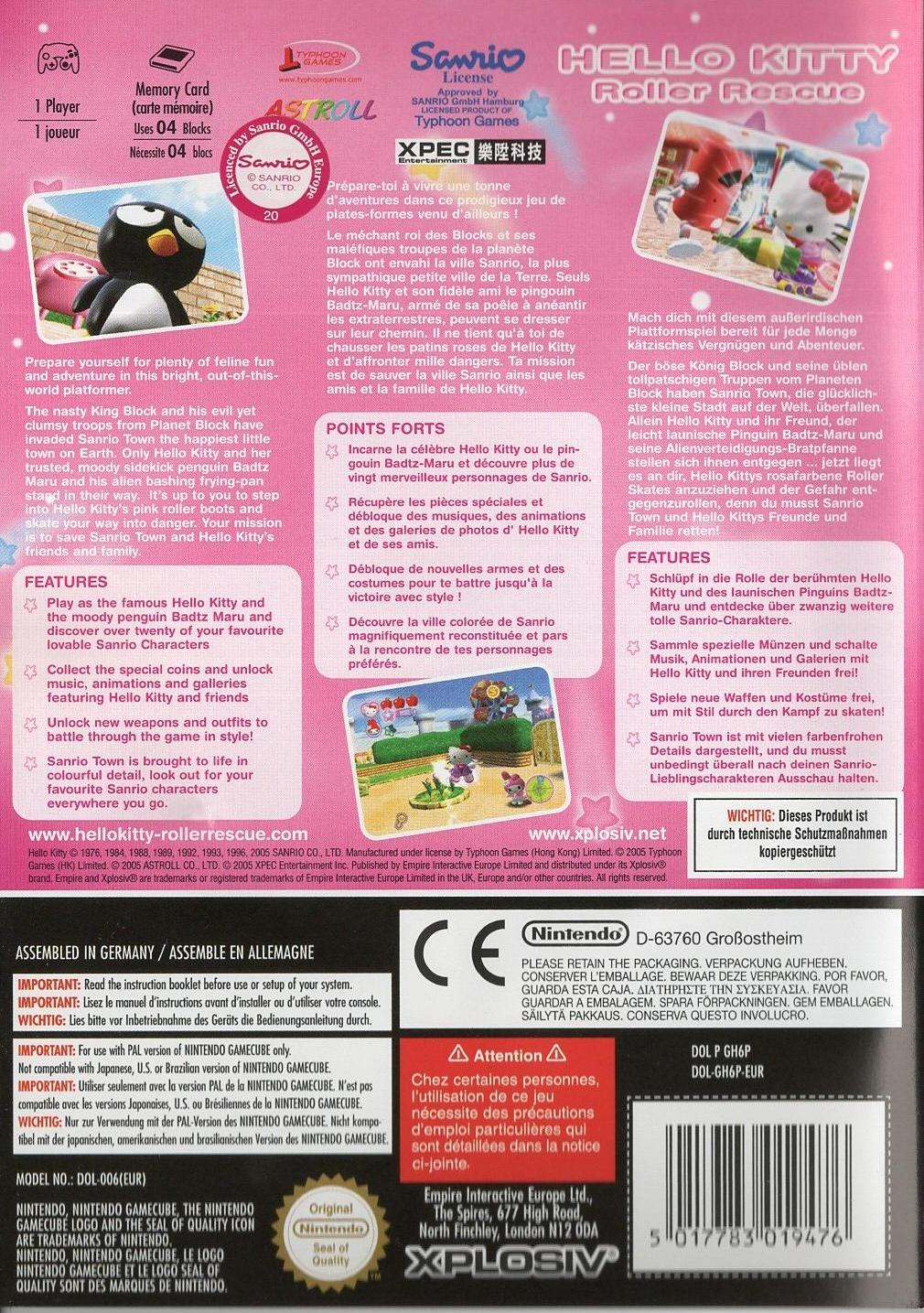 Hello Kitty: Roller Rescue - Nintendo GameCube Rückseite