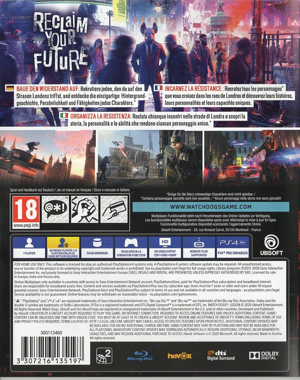 Watch Dogs Legion - PlayStation 4 Rückseite