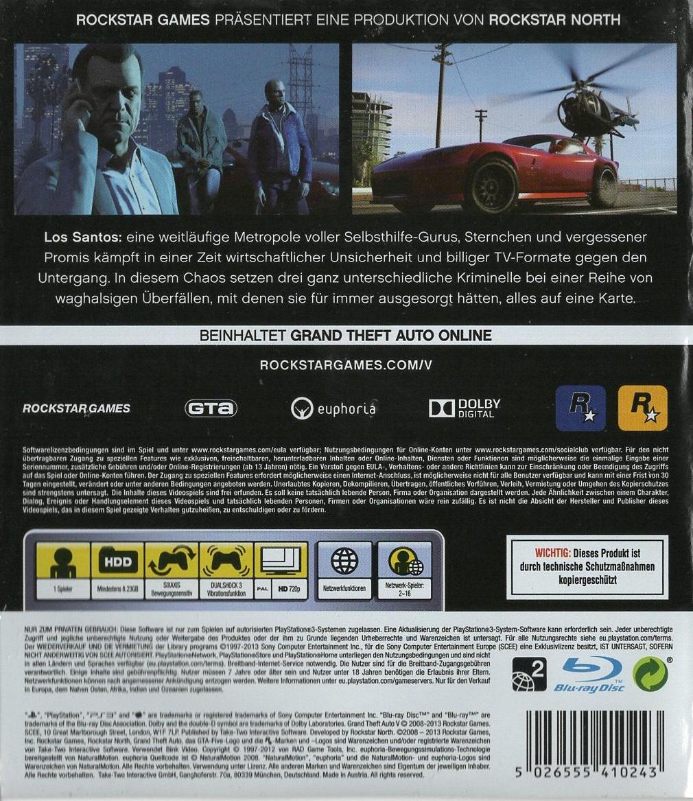 Grand Theft Auto V - PlayStation 3 Rückseite