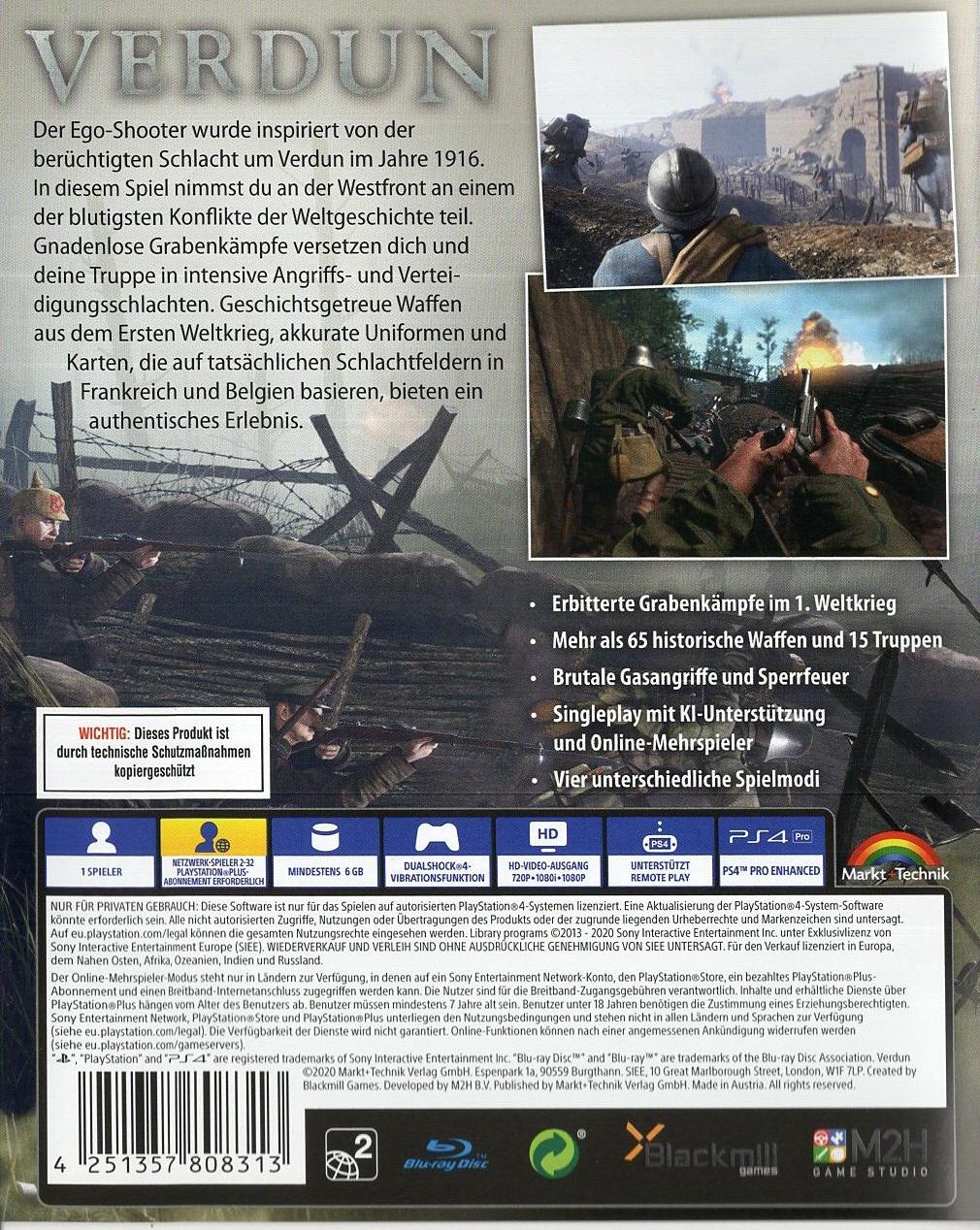 WW1 Verdun - Western Front - PlayStation 4 Rückseite