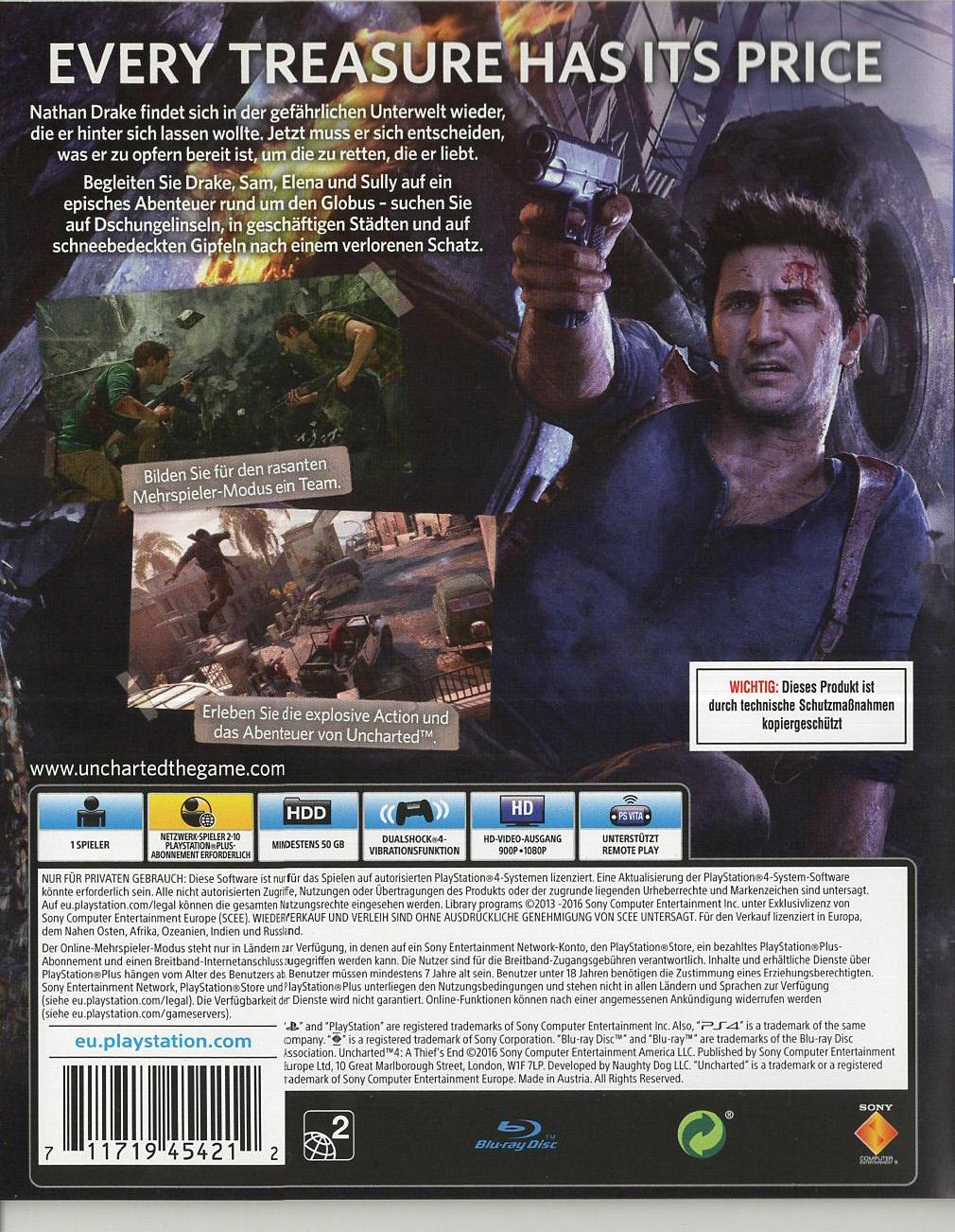 Uncharted 4: A Thief's End - PlayStation 4 Rückseite