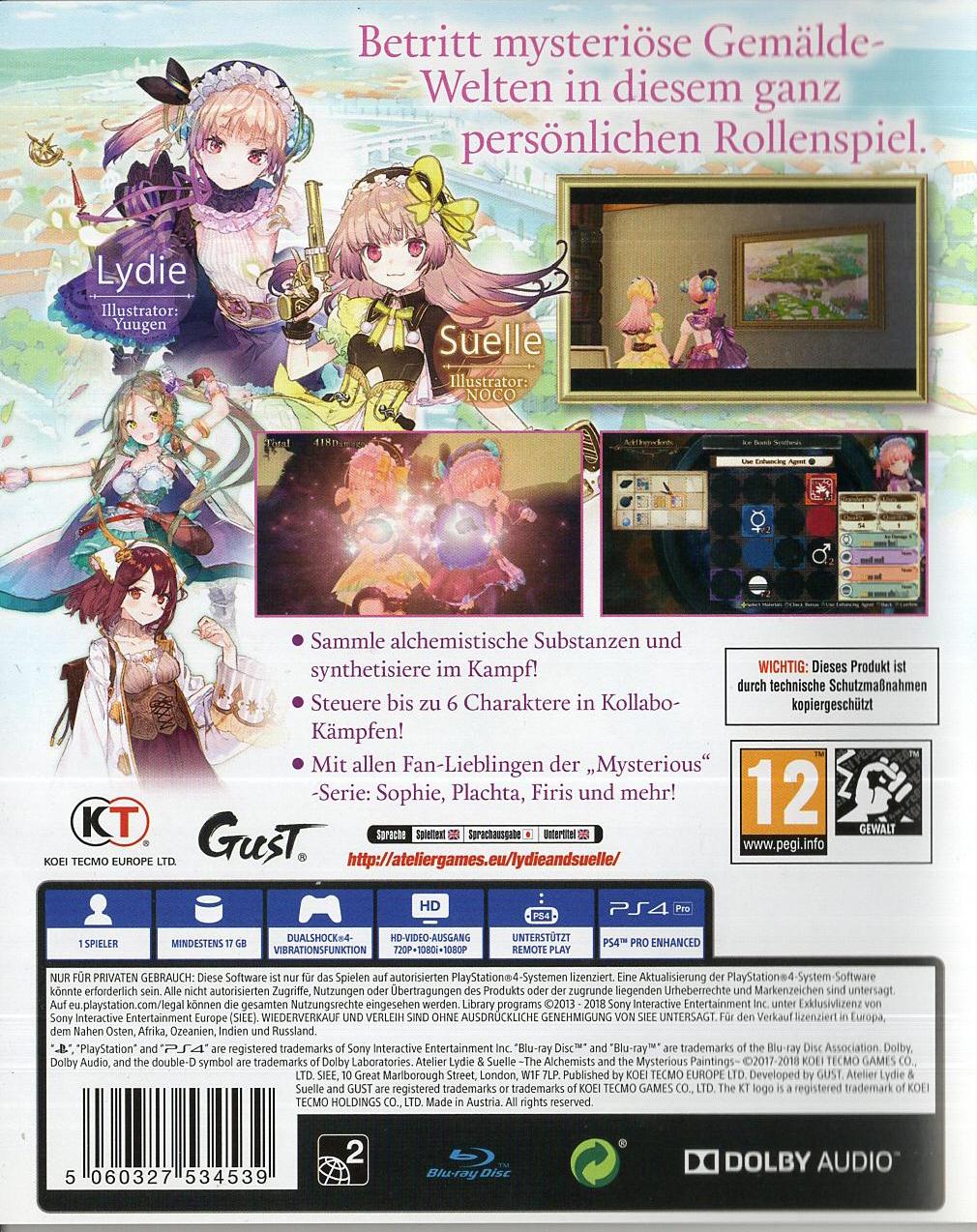 Atelier Lydie & Suelle: The Alchemists and the Mysterious Paintings - PlayStation 4 Rückseite