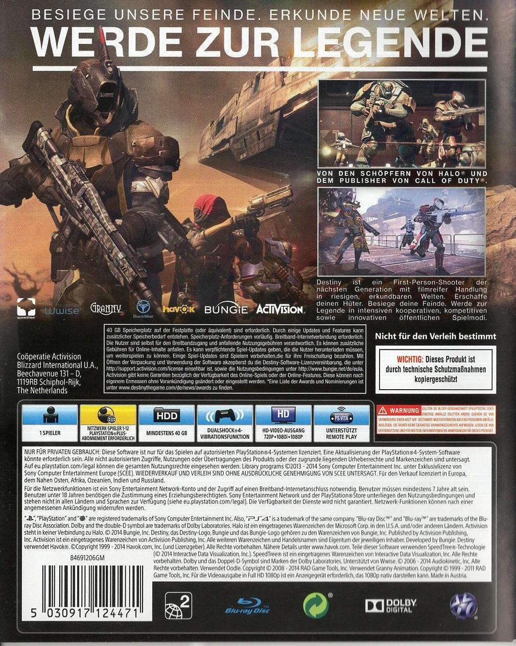 Destiny - PlayStation 4 Rückseite