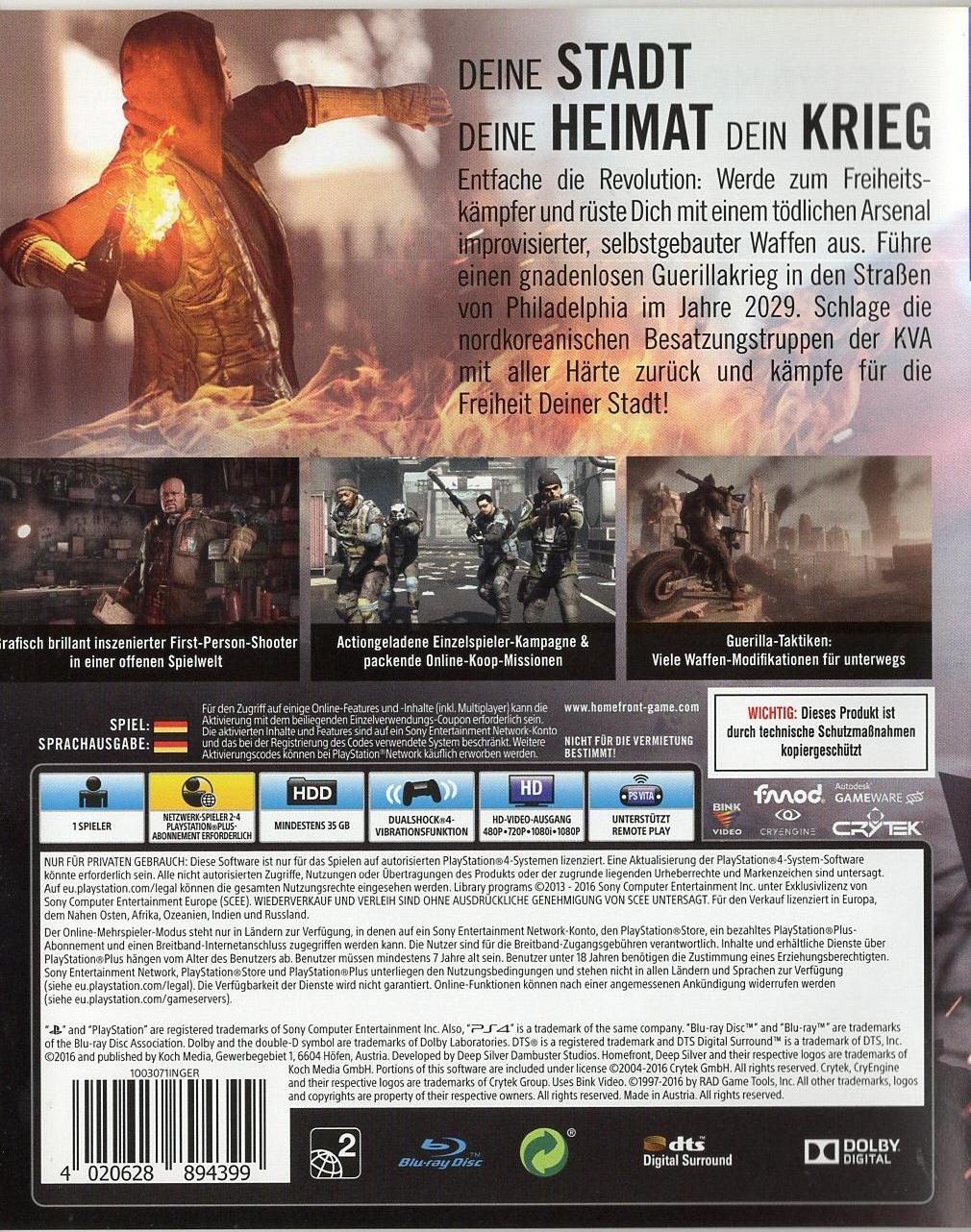 Homefront: The Revolution - PlayStation 4 Rückseite
