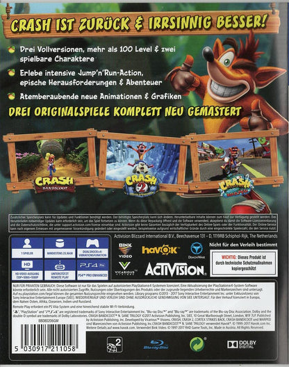 Crash Bandicoot N. Sane Trilogy - PlayStation 4 Rückseite