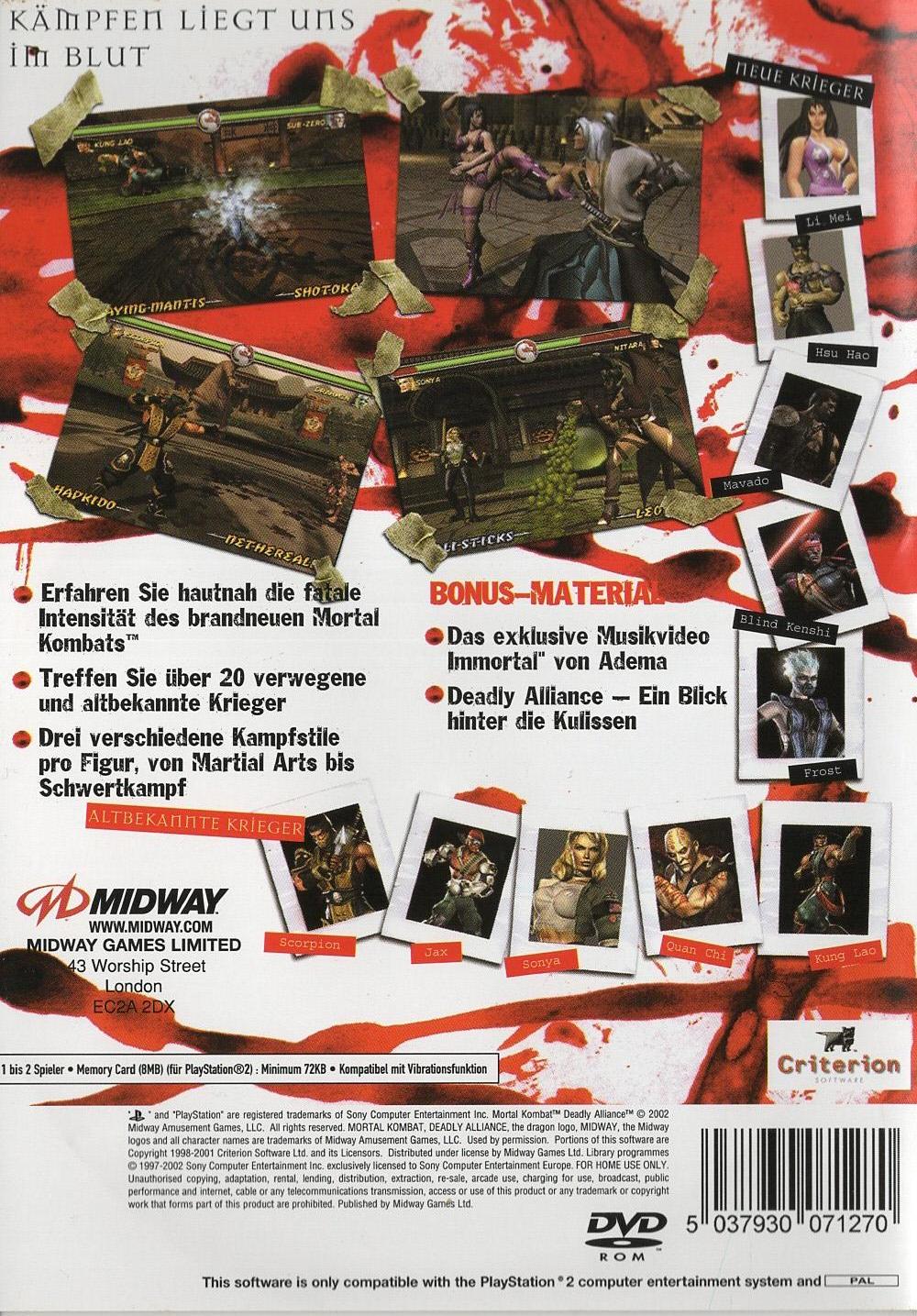 Mortal Kombat: Deadly Alliance - PlayStation 2 Rückseite