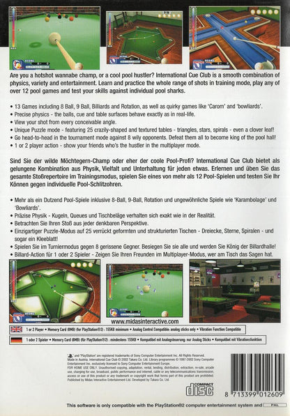 International Cue Club - PlayStation 2 Rückseite