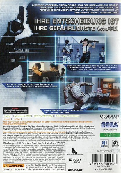 Alpha Protocol - Xbox 360 Rückseite