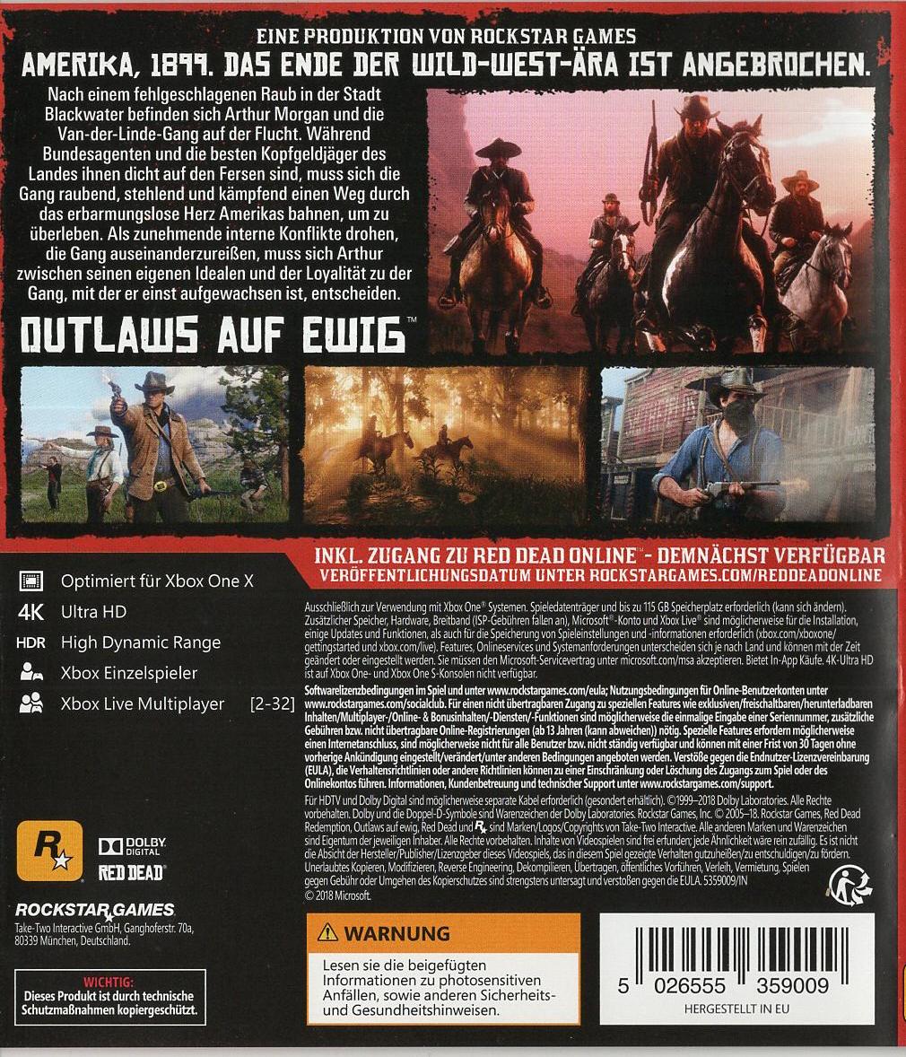Red Dead Redemption 2 - Xbox One Rückseite