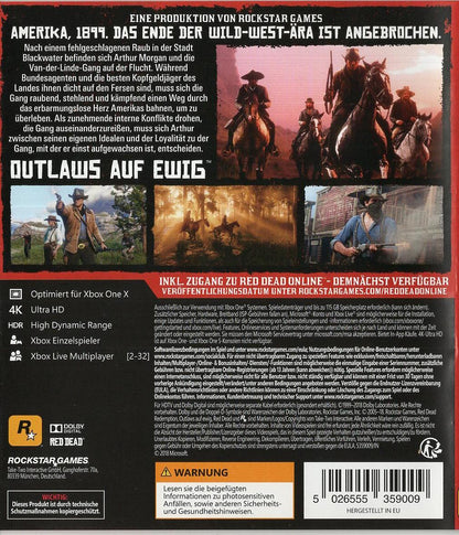 Red Dead Redemption 2 - Xbox One Rückseite