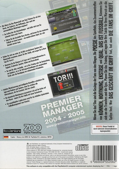 Premier Manager 2004-2005 - PlayStation 2 Rückseite