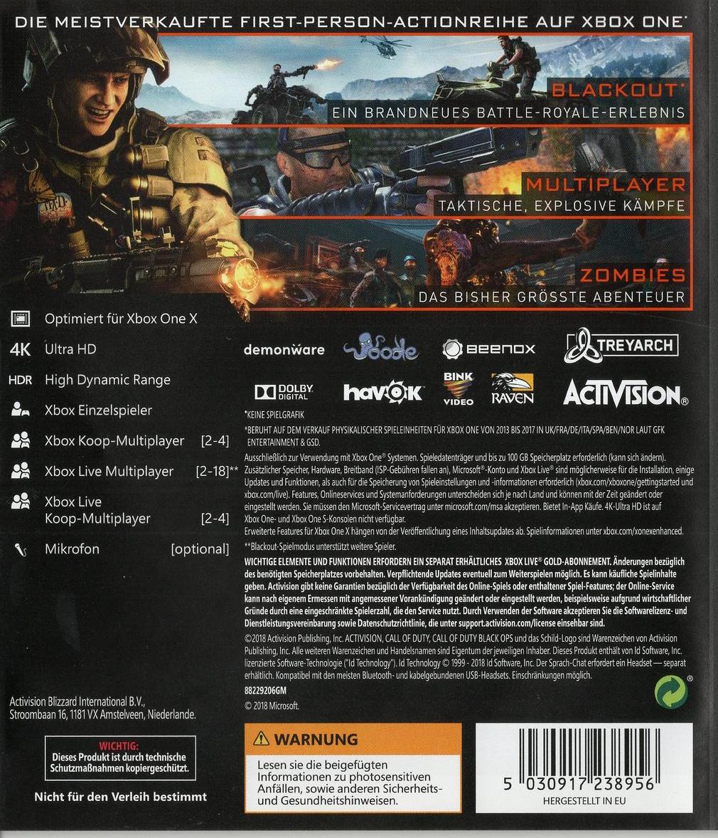 Call of Duty: Black Ops 4 - Xbox One Rückseite