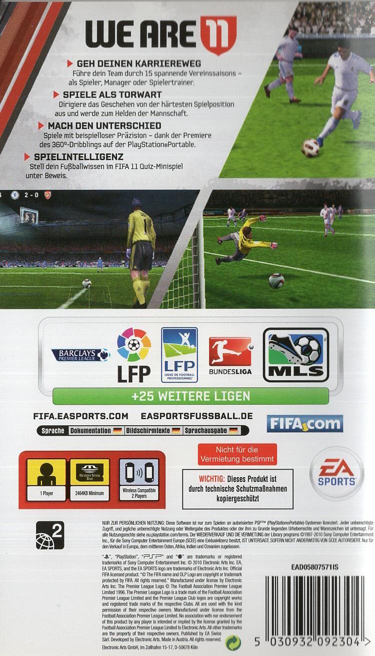 FIFA 11 - PlayStation Portable Rückseite