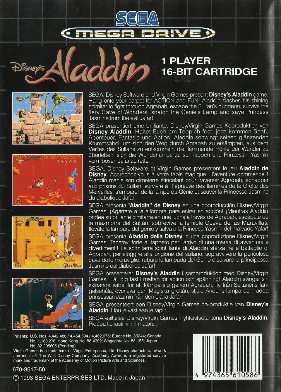 Disney's Aladdin - Sega Mega Drive Rückseite