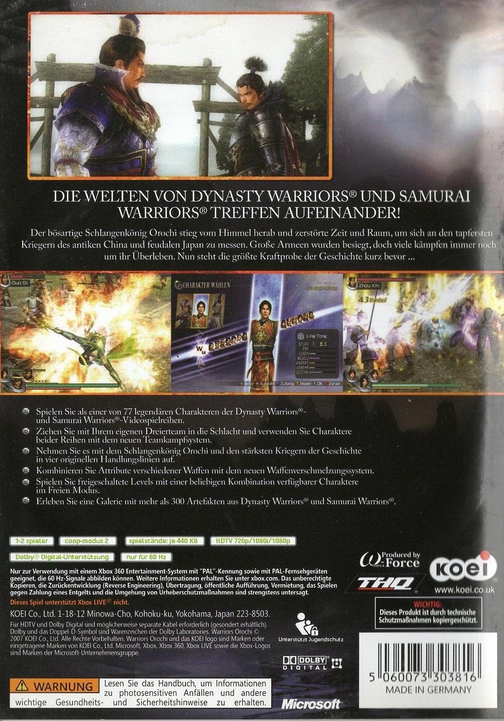 Warriors Orochi - Xbox 360 Rückseite