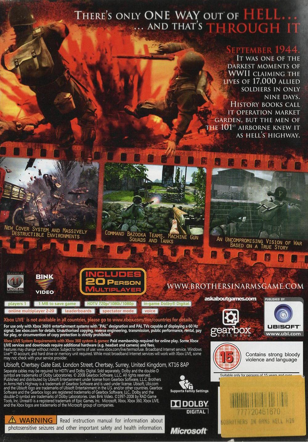 Brothers in Arms: Hell's Highway - Xbox 360 Rückseite