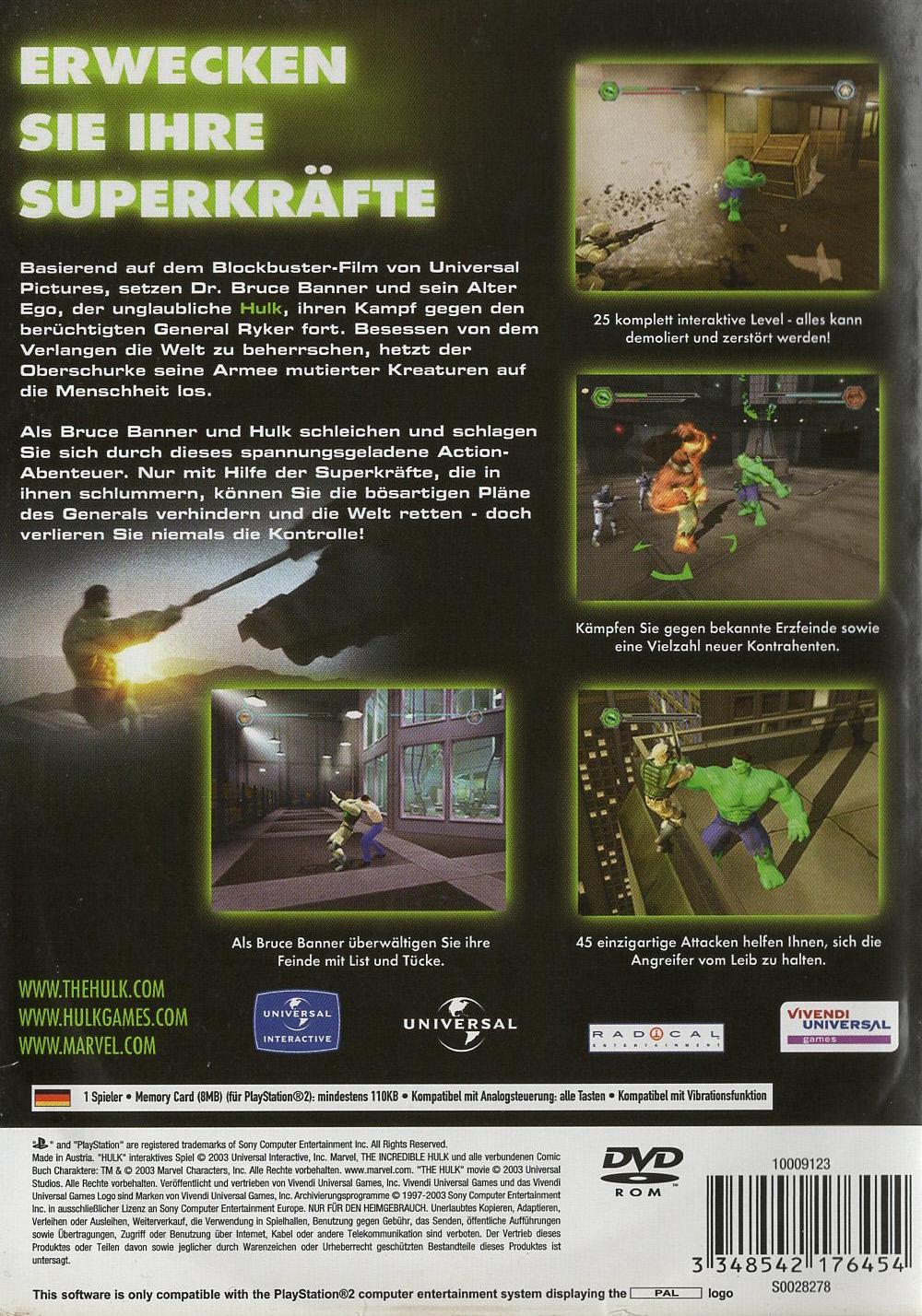 The Hulk - PlayStation 2 Rückseite