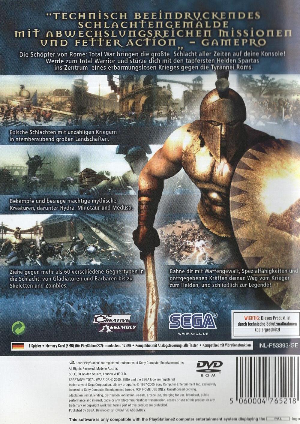 Spartan: Total Warrior - PlayStation 2 Rückseite