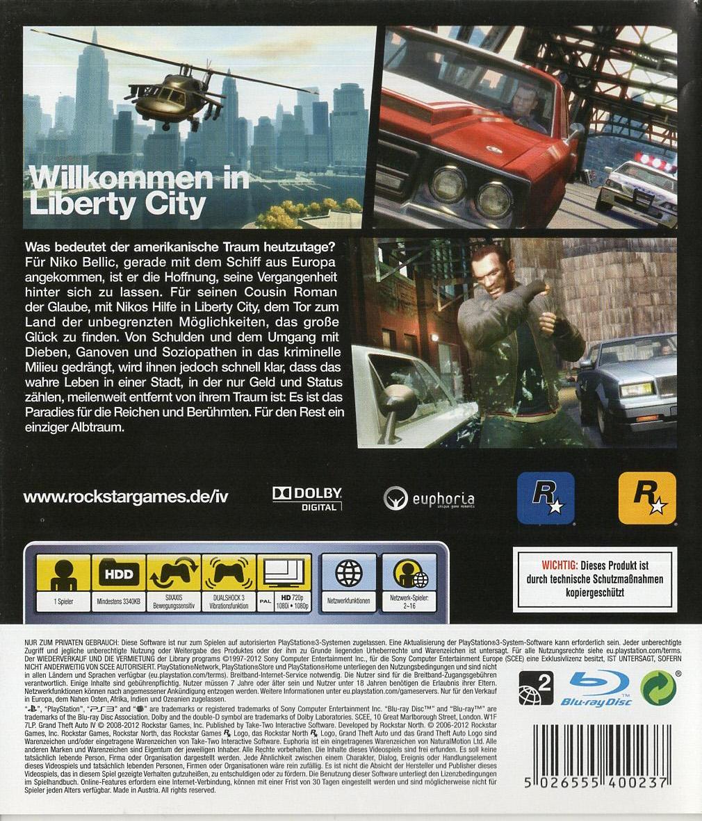 Grand Theft Auto IV - PlayStation 3 Rückseite