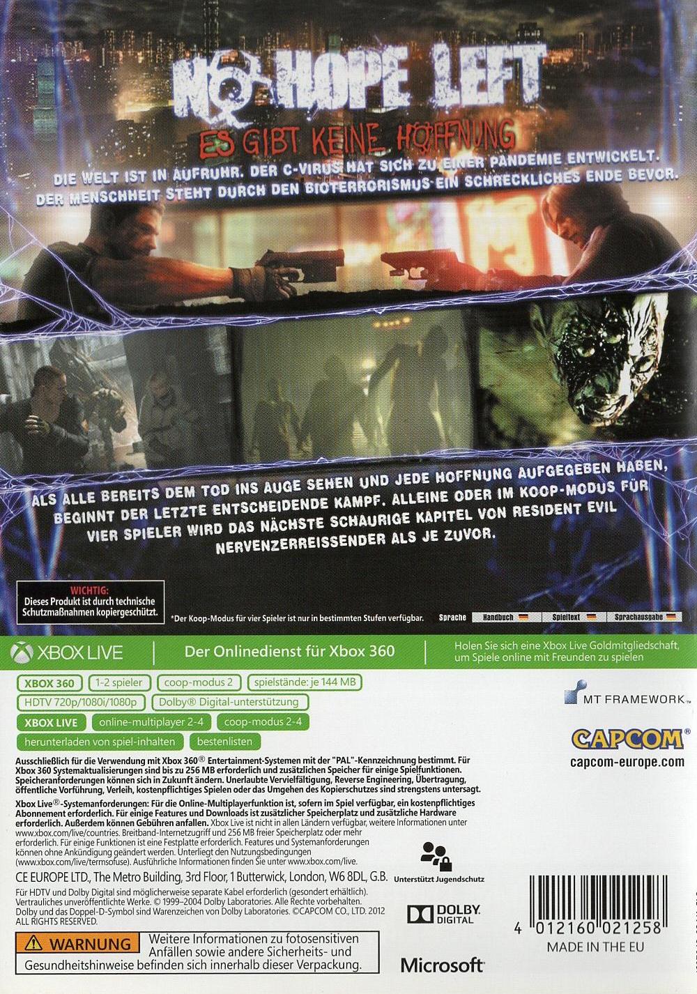 Resident Evil 6 - Xbox 360 Rückseite