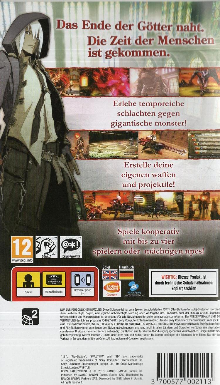 Gods Eater Burst - PlayStation Portable Rückseite