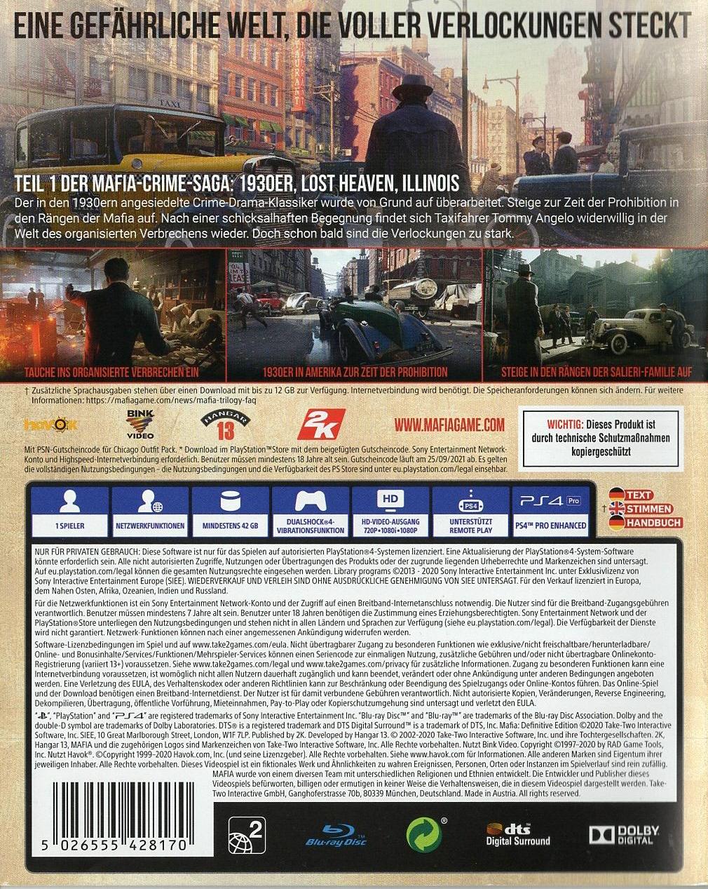 Mafia Definitive Edition - PlayStation 4 Rückseite
