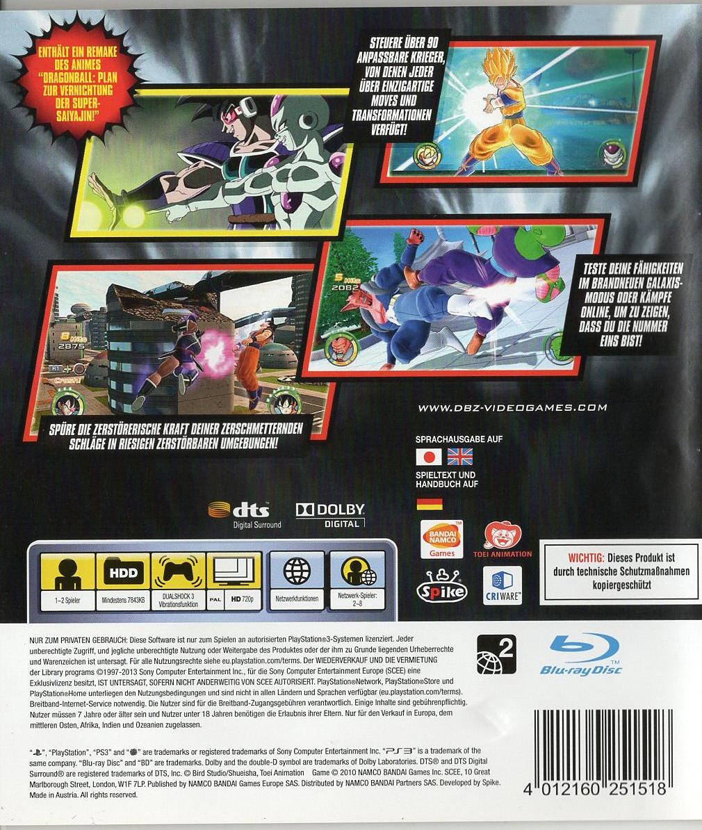 Dragon Ball Raging Blast 2 - PlayStation 3 Rückseite