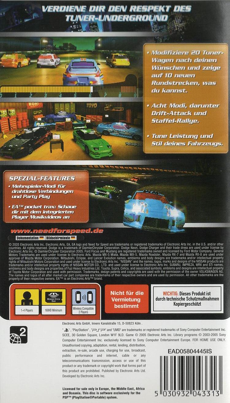 Need for Speed Underground Rivals - PlayStation Portable Rückseite