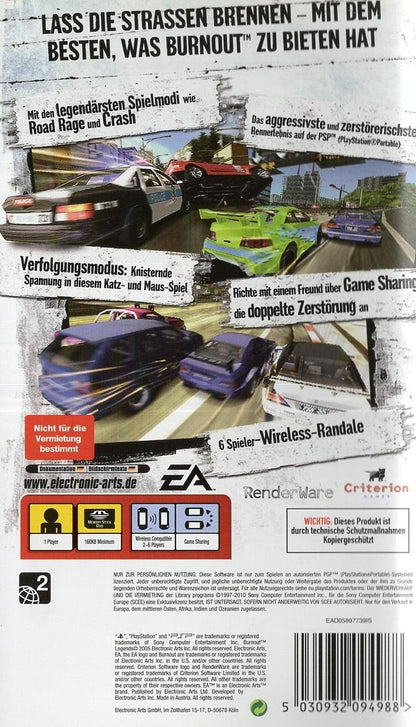 Burnout Legends - PlayStation Portable Rückseite