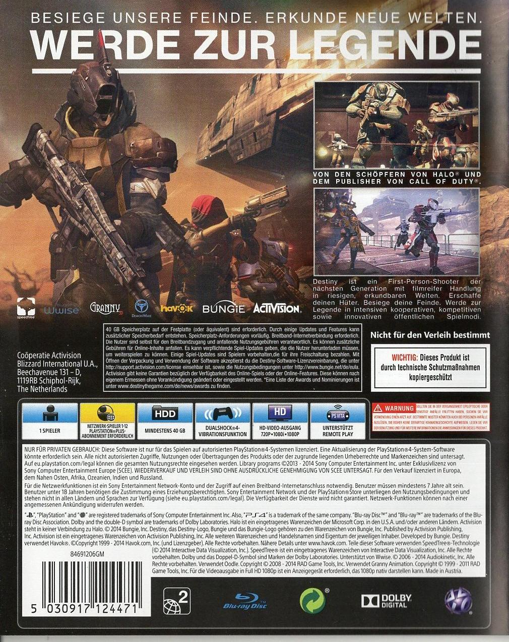 Destiny - PlayStation 4 Rückseite