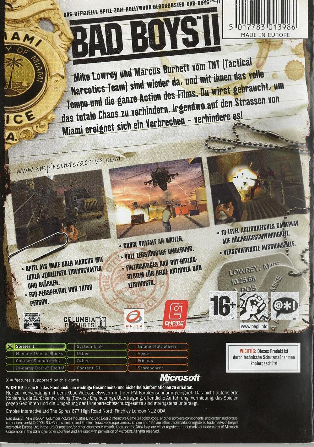Bad Boys II - Xbox Rückseite