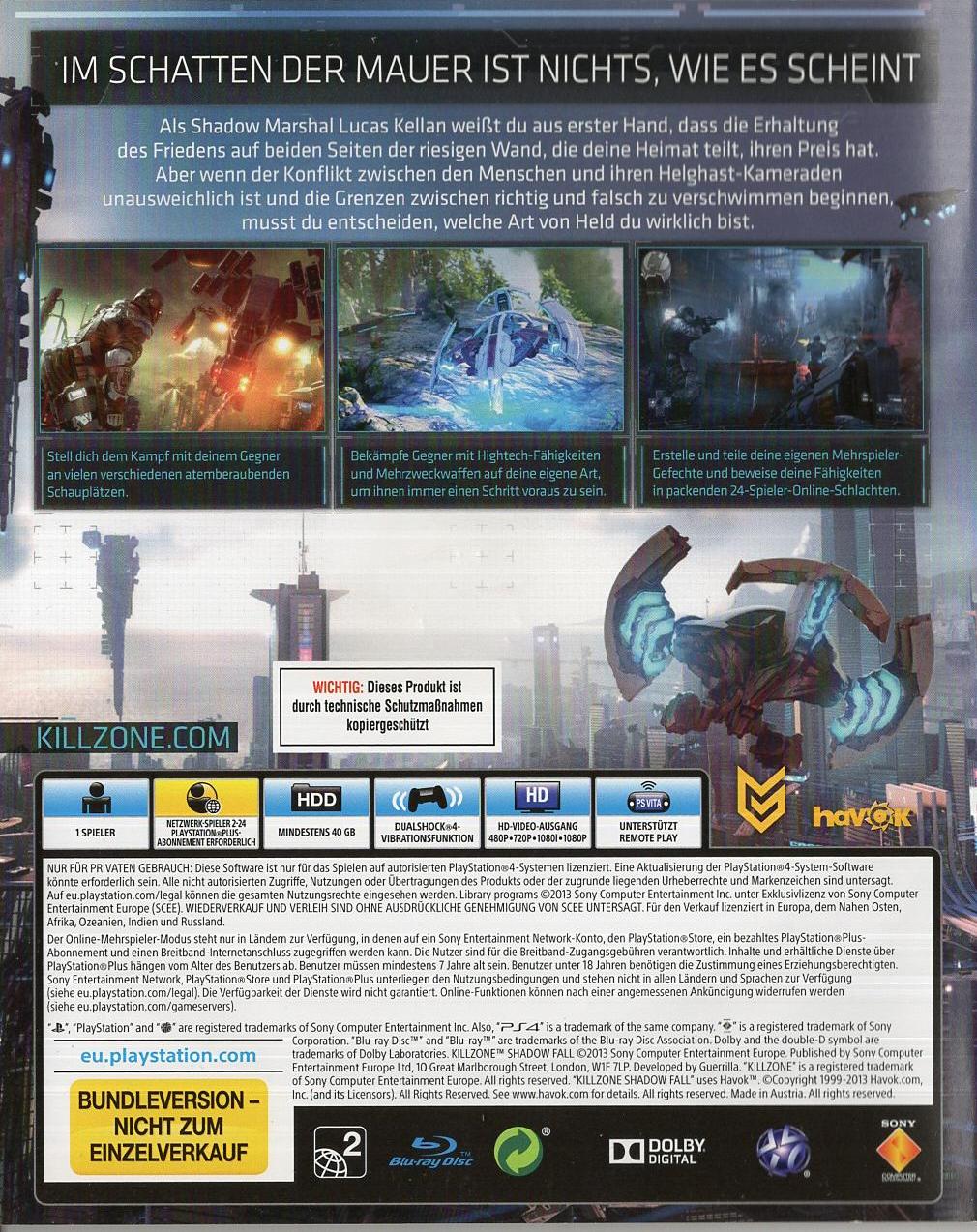 Killzone: Shadow Fall - PlayStation 4 Rückseite