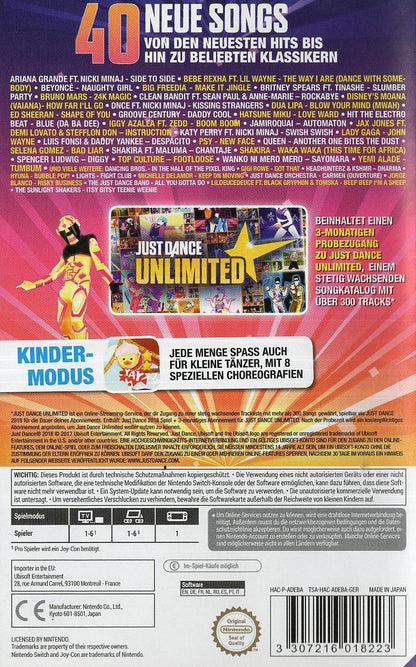 Just Dance 2018 - Nintendo Switch Rückseite