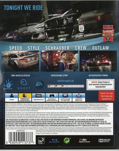 Need for Speed - PlayStation 4 Rückseite