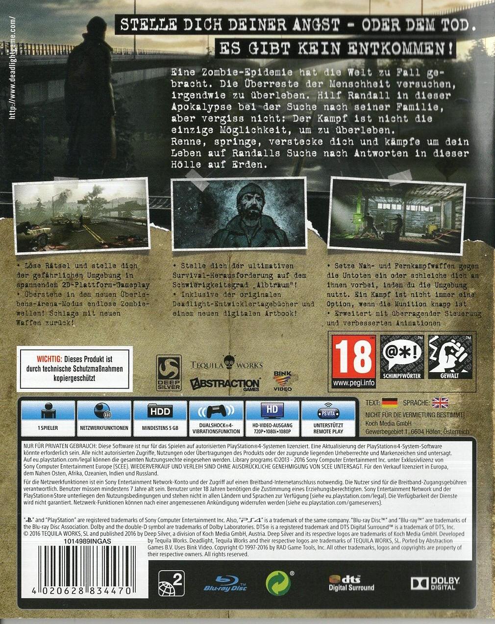 Deadlight: Director's Cut - PlayStation 4 Rückseite