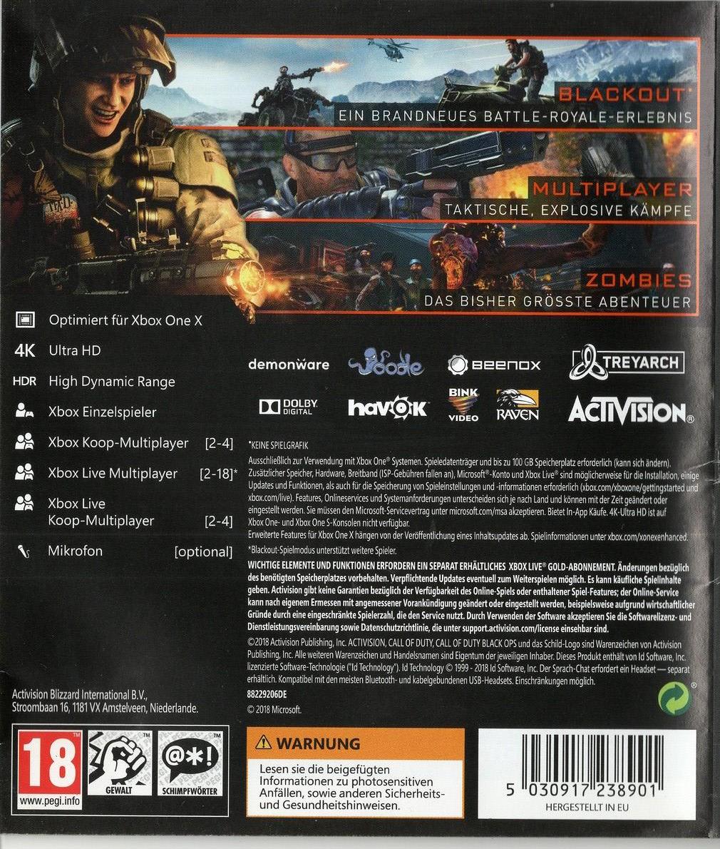 Call of Duty: Black Ops 4 - Xbox One Rückseite
