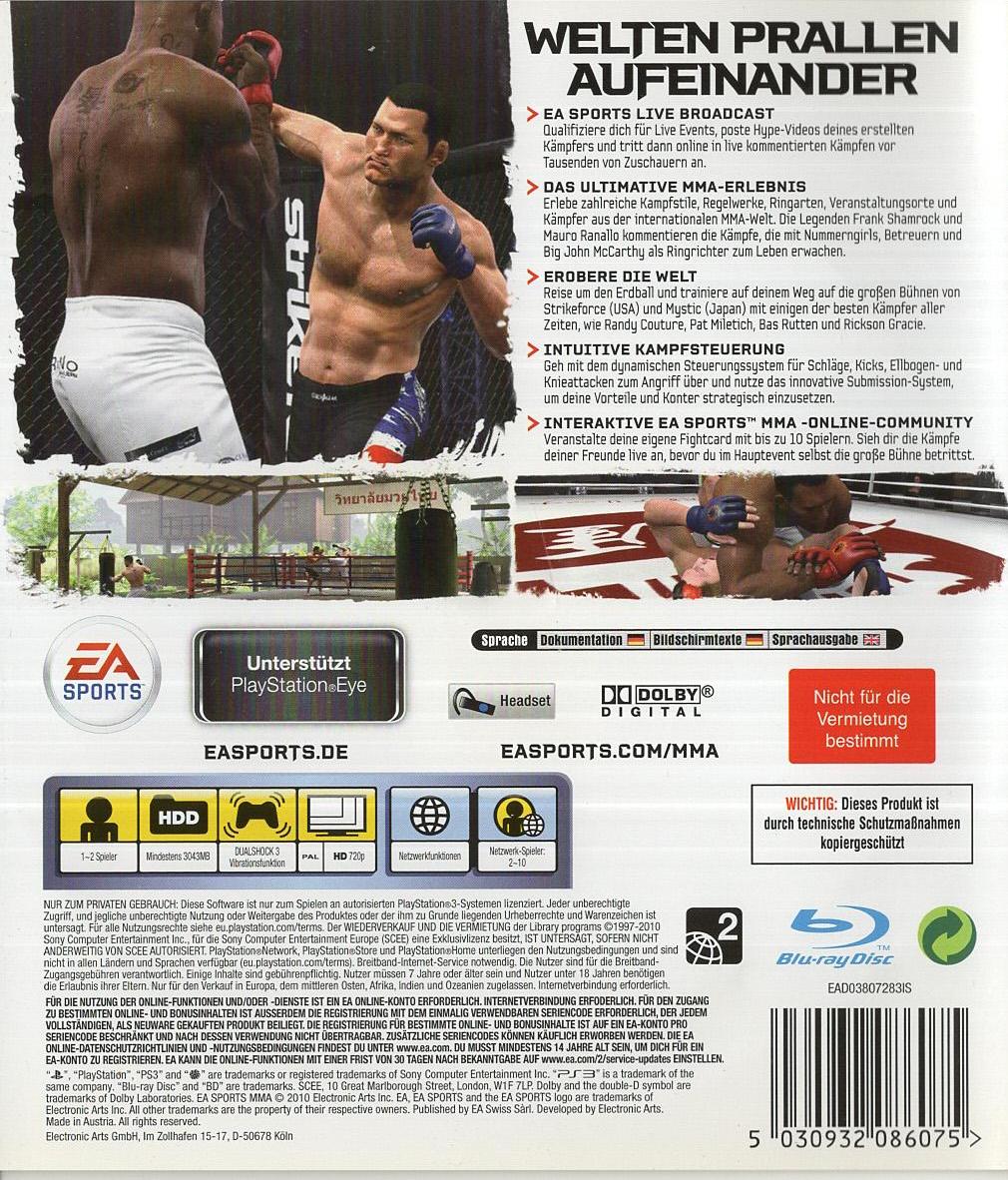 EA Sports MMA - PlayStation 3 Rückseite