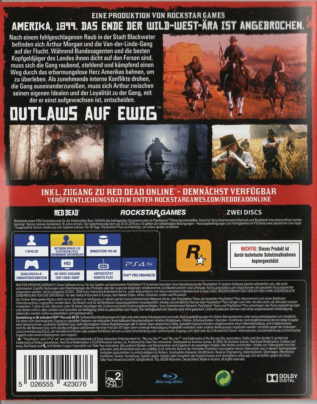 Red Dead Redemption II - PlayStation 4 Rückseite