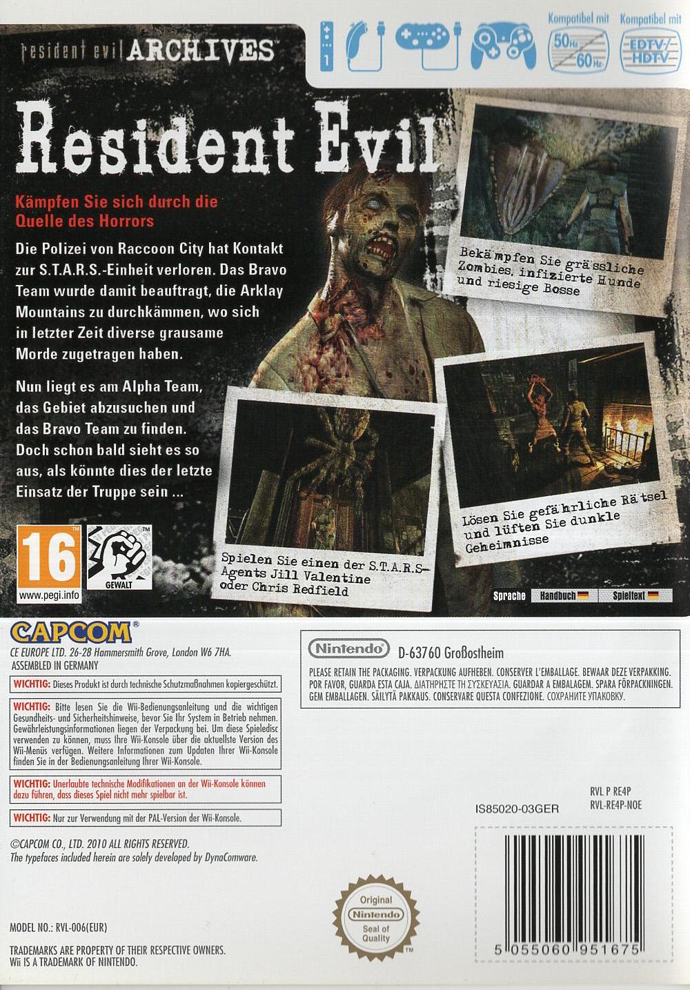 Resident Evil Archives - Nintendo Wii Rückseite