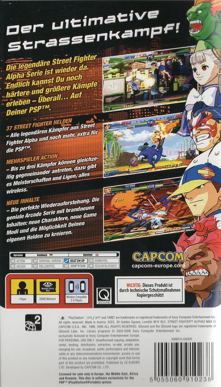 Street Fighter Alpha 3 Max - PlayStation Portable Rückseite
