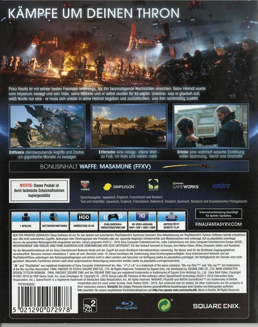 Final Fantasy XV - PlayStation 4 Rückseite